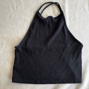 American Eagle Ribbed Halter Crop Top | Black | Size Medium | High Neck